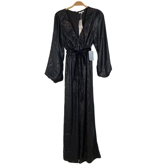 BTFL-Life Black Sequin Wide-Leg Jumpsuit M Poof Sleeves Fully Lined RV10313 NWT - Picture 1 of 15